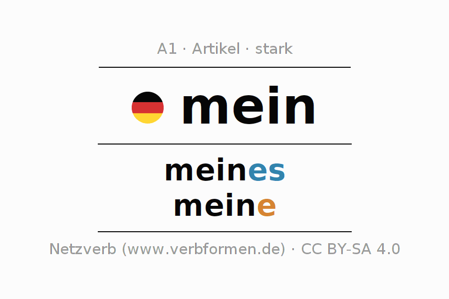 Deklination des Artikels mein mit Plural und Genus
