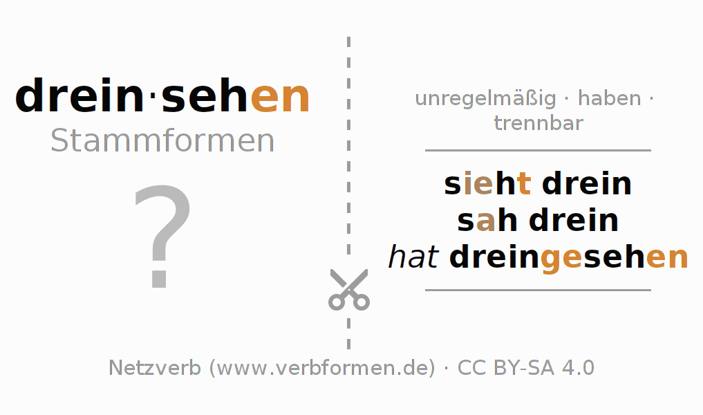 Lernkarten für die Konjugation des Verbs dreinsehen