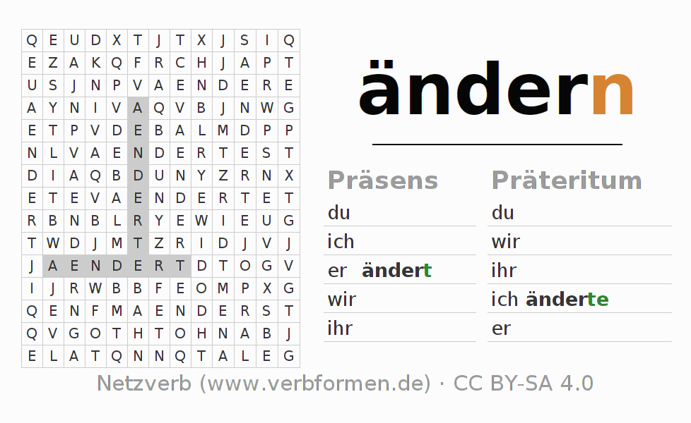 Wortsuchrätsel für die Konjugation des Verbs ändern