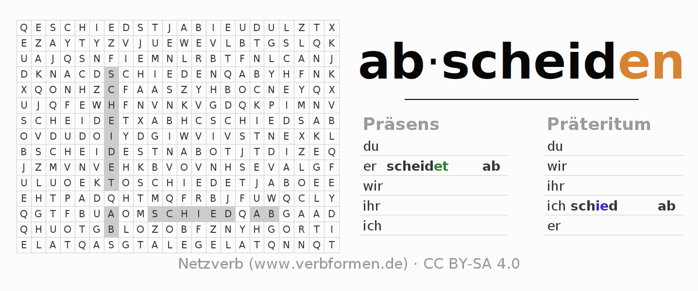 Wortsuchrätsel für die Konjugation des Verbs abscheiden (ist)