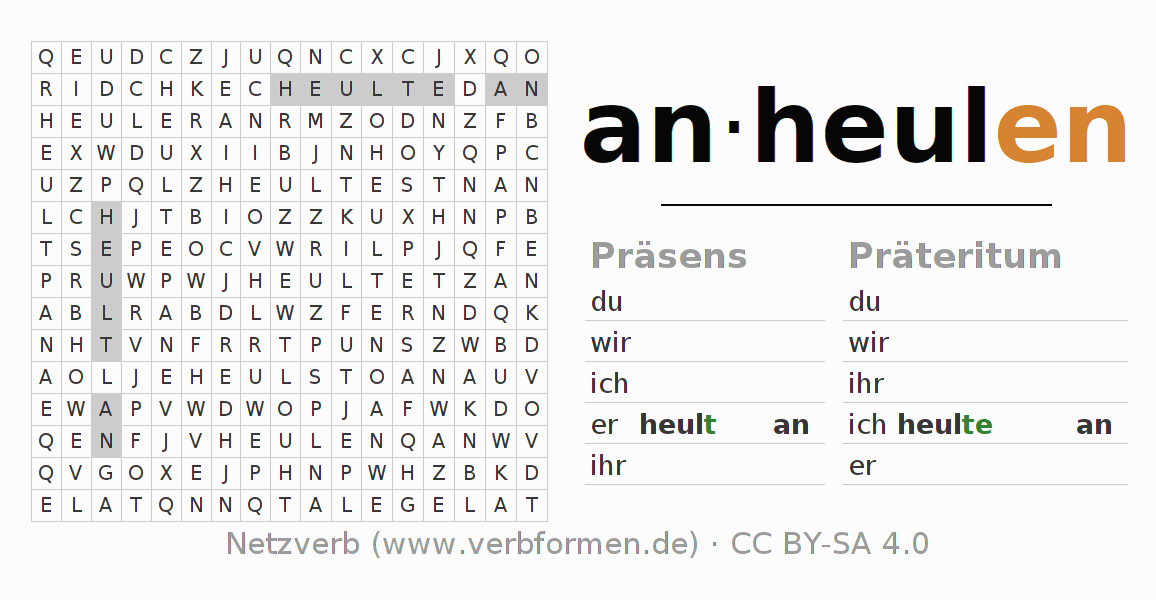 Wortsuchrätsel für die Konjugation des Verbs anheulen