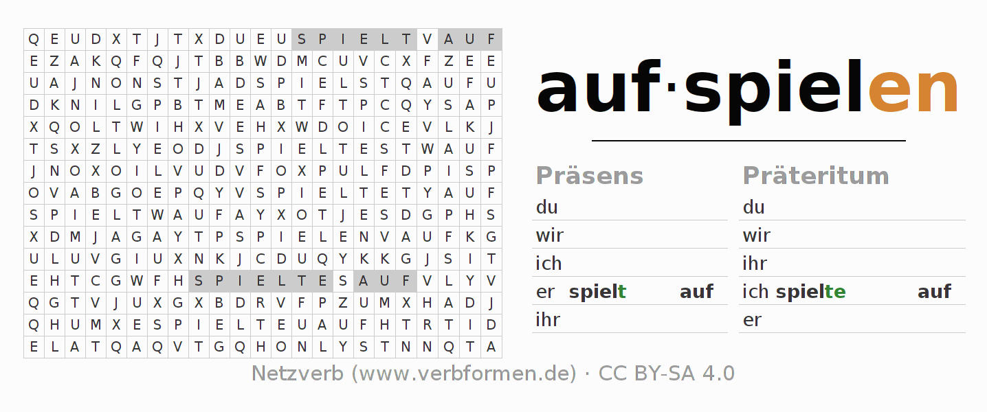 Wortsuchrätsel für die Konjugation des Verbs aufspielen