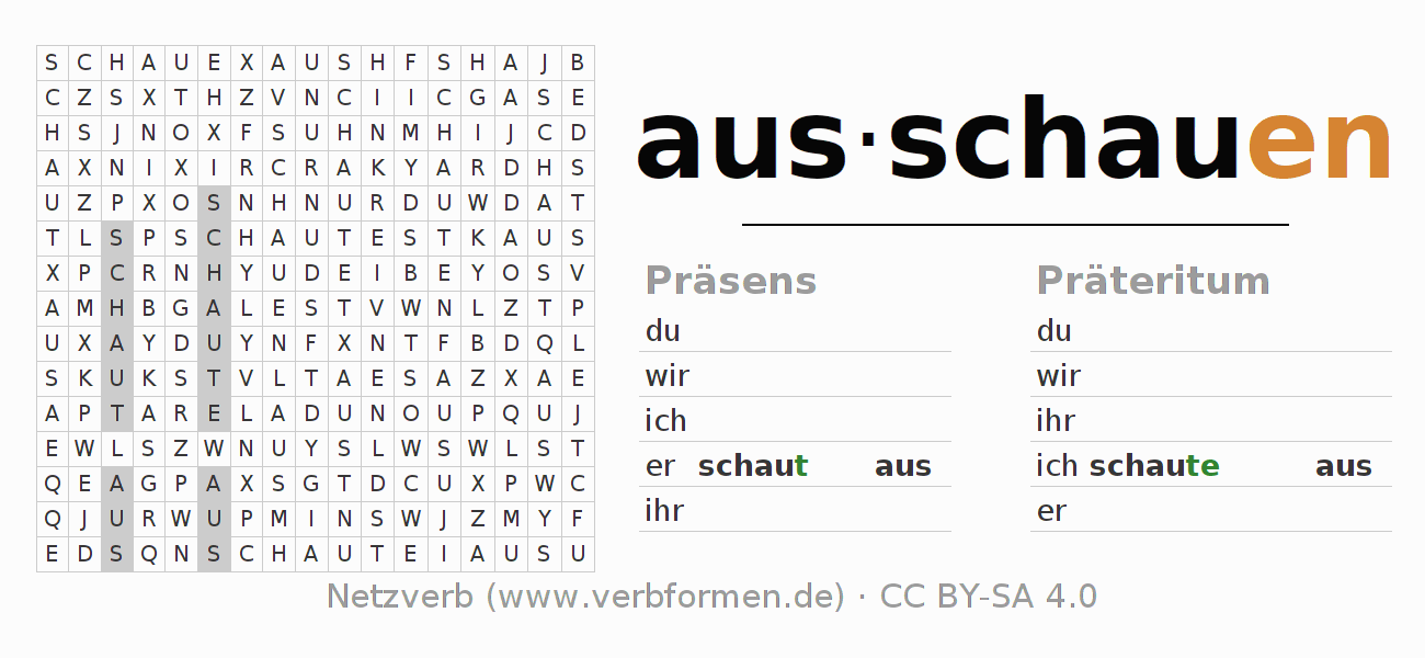 Wortsuchrätsel für die Konjugation des Verbs ausschauen