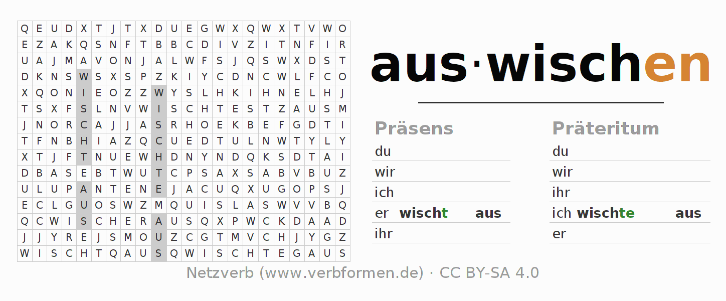 Wortsuchrätsel für die Konjugation des Verbs auswischen (hat)