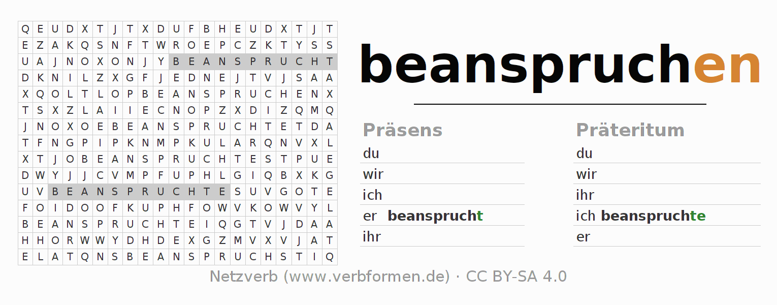 Wortsuchrätsel für die Konjugation des Verbs beanspruchen