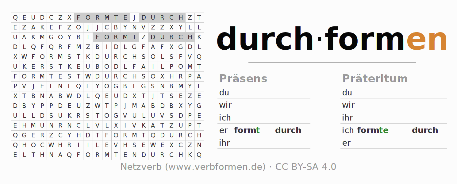 Wortsuchrätsel für die Konjugation des Verbs durchformen