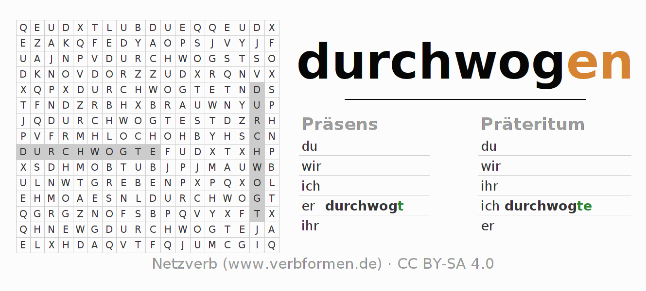 Wortsuchrätsel für die Konjugation des Verbs durchwogen