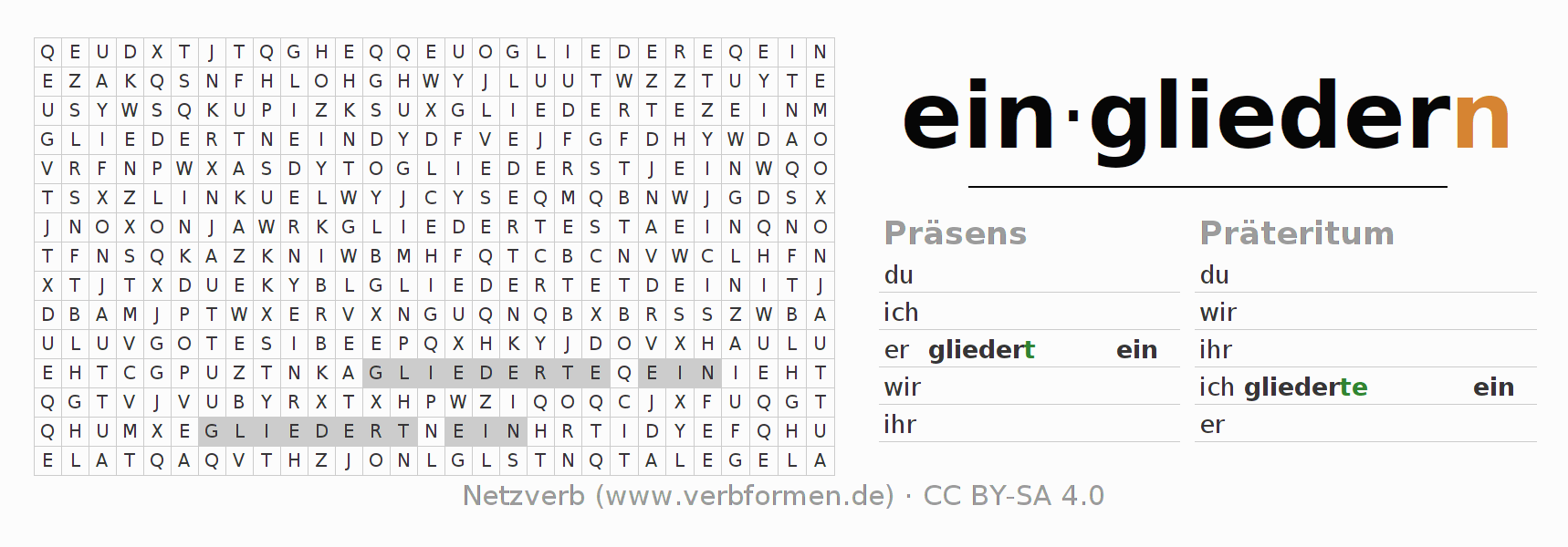 Wortsuchrätsel für die Konjugation des Verbs eingliedern