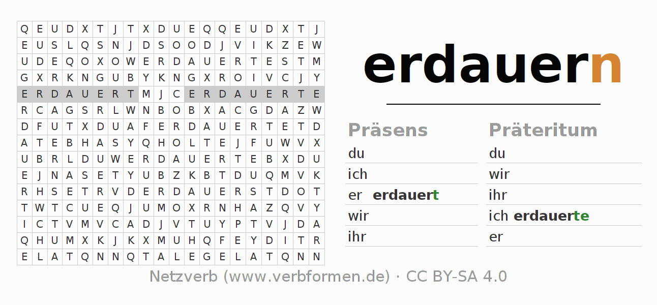 Wortsuchrätsel für die Konjugation des Verbs erdauern