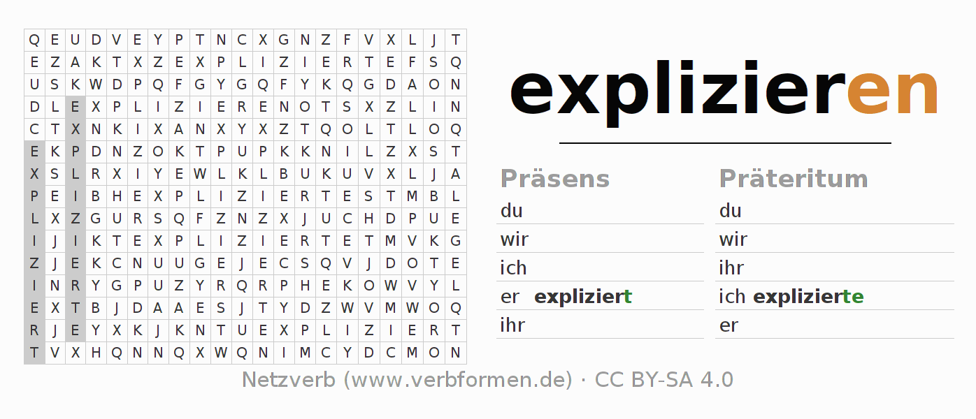 Wortsuchrätsel für die Konjugation des Verbs explizieren