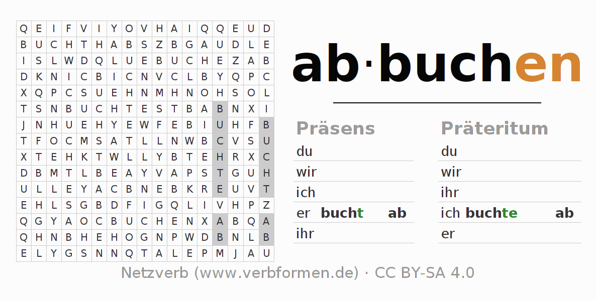 Wortsuchrätsel für die Konjugation des Verbs abbuchen