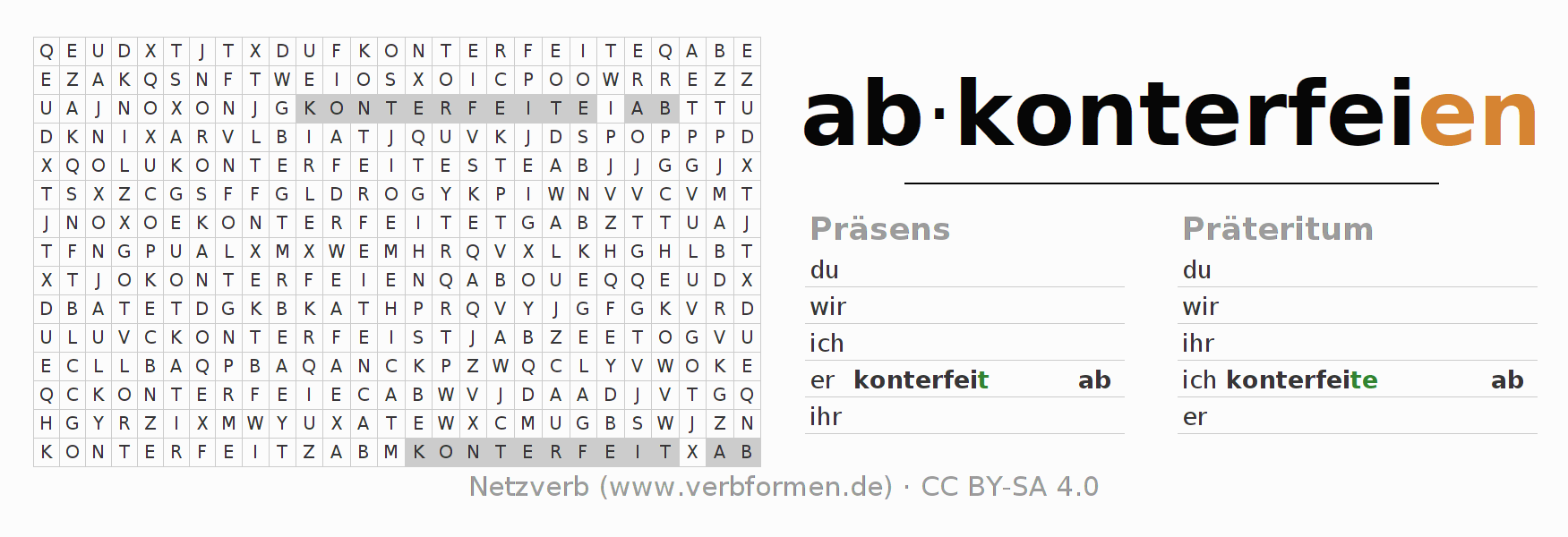 Wortsuchrätsel für die Konjugation des Verbs abkonterfeien