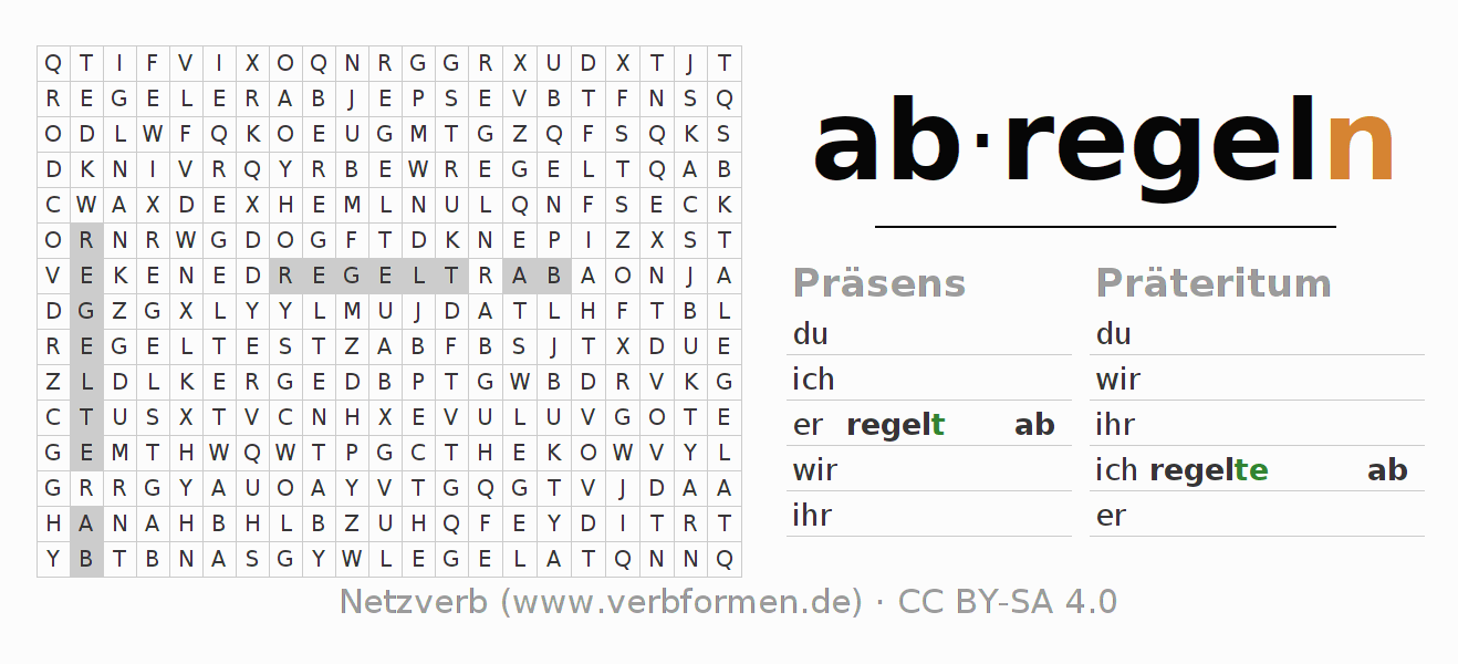 Wortsuchrätsel für die Konjugation des Verbs abregeln