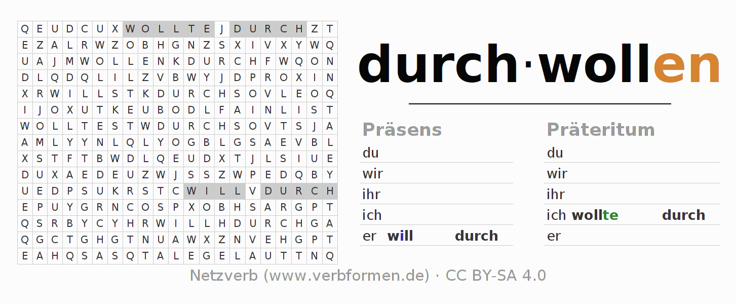 Wortsuchrätsel für die Konjugation des Verbs durchwollen