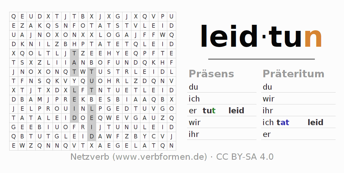 Wortsuchrätsel für die Konjugation des Verbs leidtun