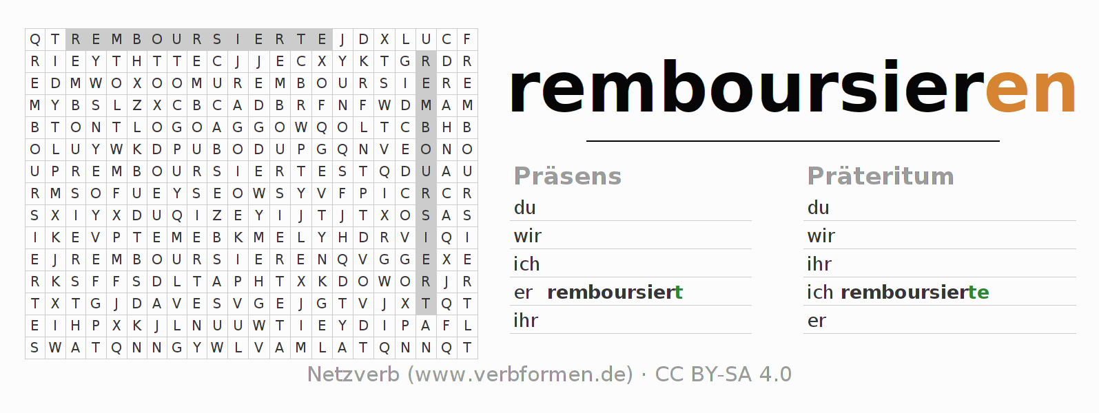 Wortsuchrätsel für die Konjugation des Verbs remboursieren