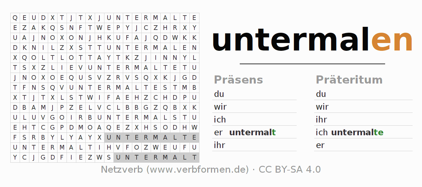 Wortsuchrätsel für die Konjugation des Verbs untermalen