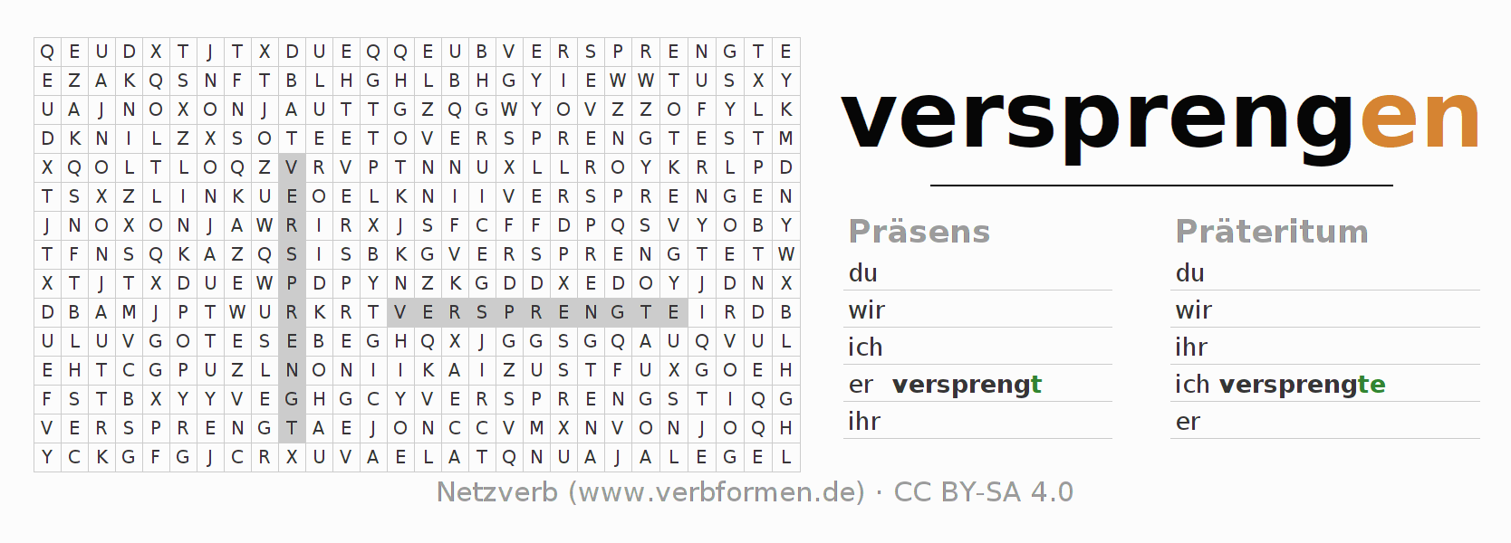 Wortsuchrätsel für die Konjugation des Verbs versprengen