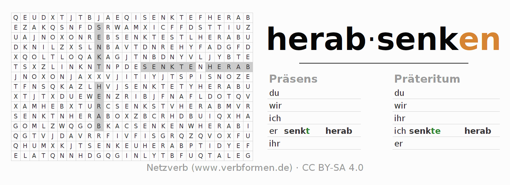 Wortsuchrätsel für die Konjugation des Verbs herabsenken