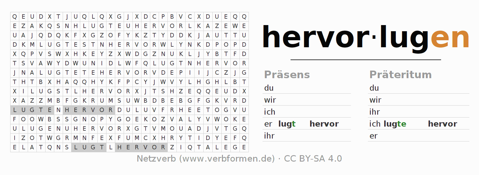 Wortsuchrätsel für die Konjugation des Verbs hervorlugen