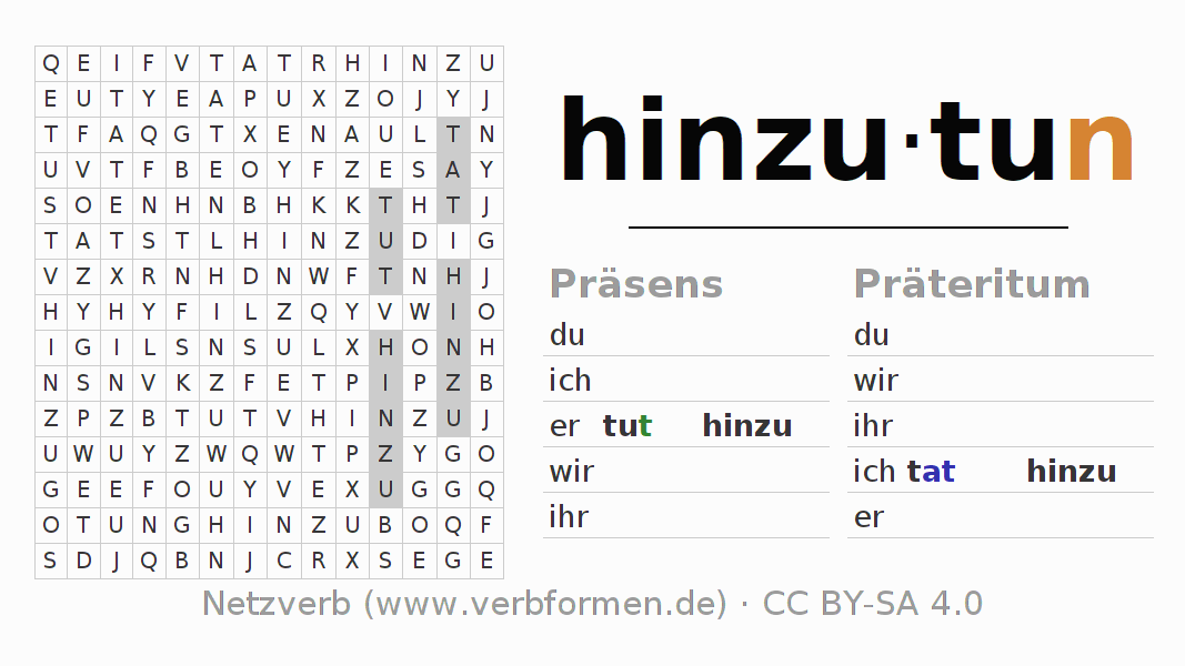 Wortsuchrätsel für die Konjugation des Verbs hinzutun