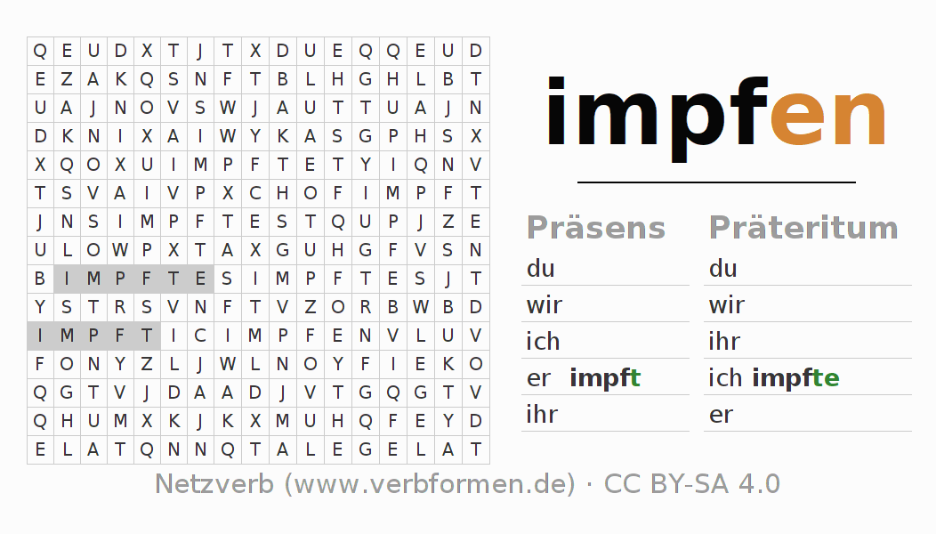 Wortsuchrätsel für die Konjugation des Verbs impfen