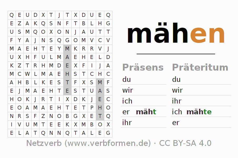 Wortsuchrätsel für die Konjugation des Verbs mähen