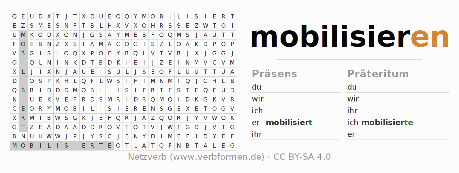 Wortsuchrätsel für die Konjugation des Verbs mobilisieren
