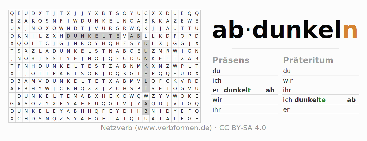 Wortsuchrätsel für die Konjugation des Verbs abdunkeln (ist)