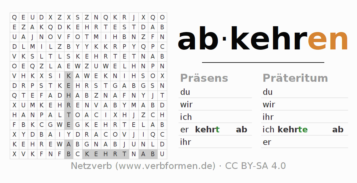 Wortsuchrätsel für die Konjugation des Verbs abkehren