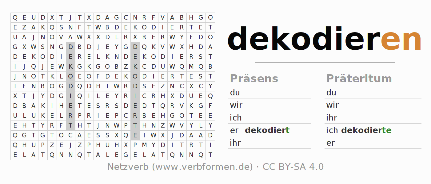 Wortsuchrätsel für die Konjugation des Verbs dekodieren