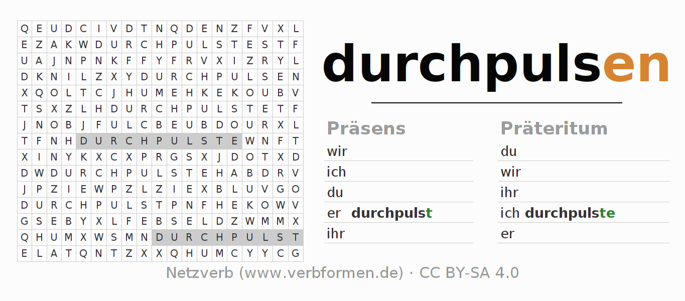 Wortsuchrätsel für die Konjugation des Verbs durchpulsen