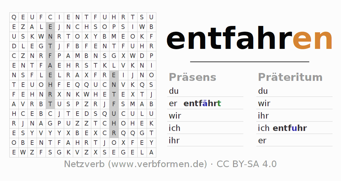 Wortsuchrätsel für die Konjugation des Verbs entfahren