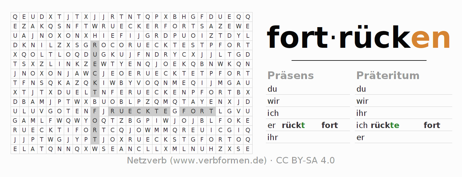 Wortsuchrätsel für die Konjugation des Verbs fortrücken (hat)