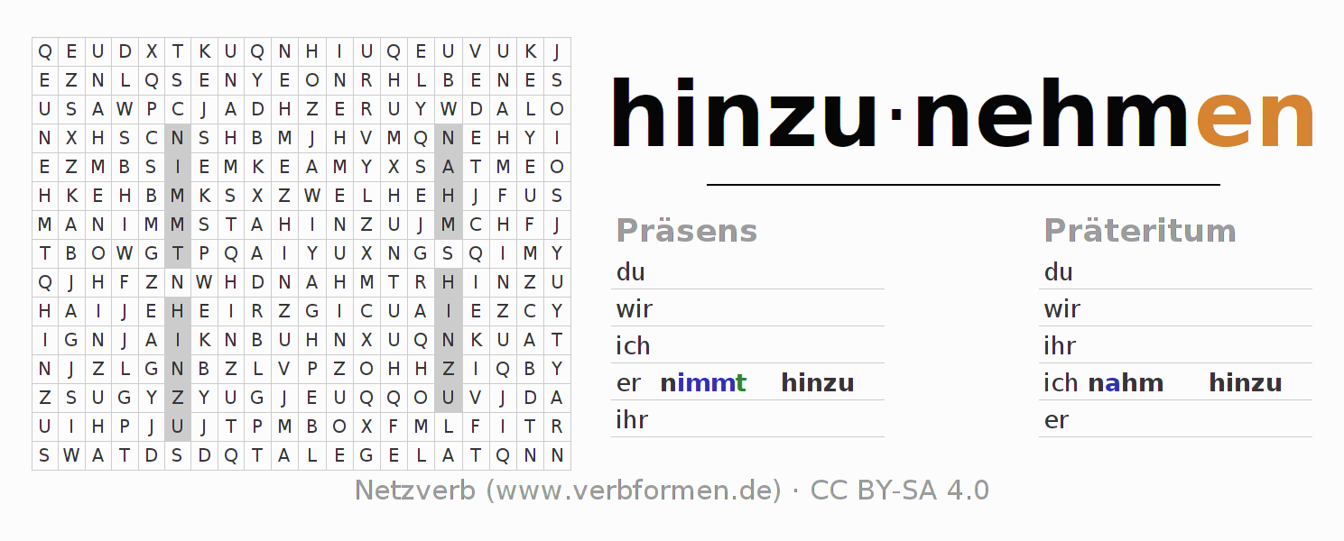 Wortsuchrätsel für die Konjugation des Verbs hinzunehmen