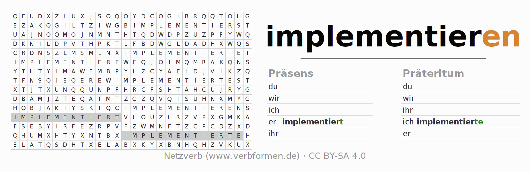 Wortsuchrätsel für die Konjugation des Verbs implementieren