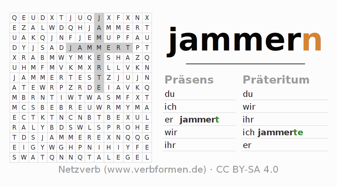 Wortsuchrätsel für die Konjugation des Verbs jammern