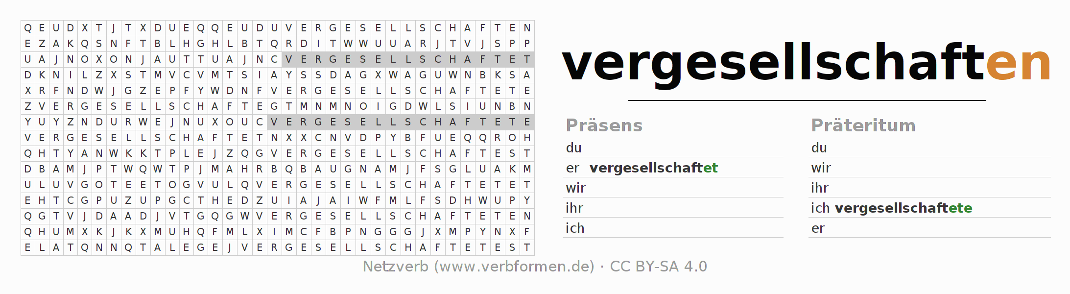 Wortsuchrätsel für die Konjugation des Verbs vergesellschaften