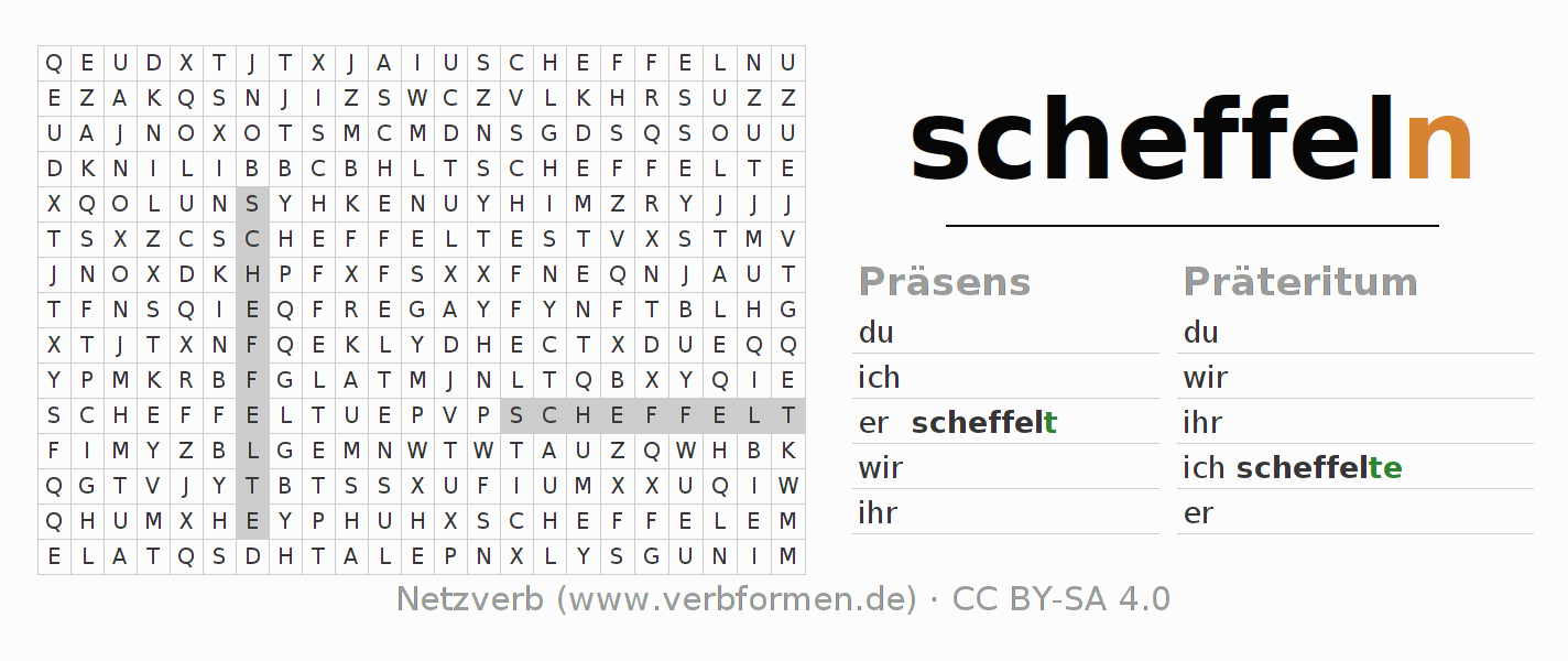 Wortsuchrätsel für die Konjugation des Verbs scheffeln