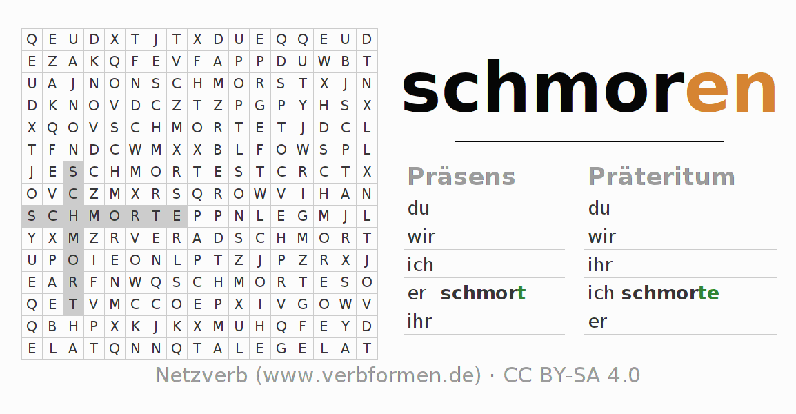 Wortsuchrätsel für die Konjugation des Verbs schmoren