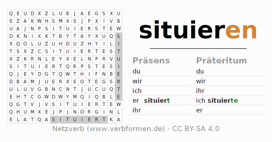 Wortsuchrätsel für die Konjugation des Verbs situieren