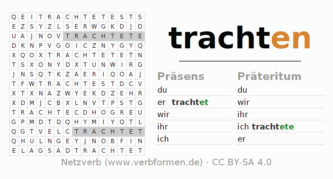 Wortsuchrätsel für die Konjugation des Verbs trachten