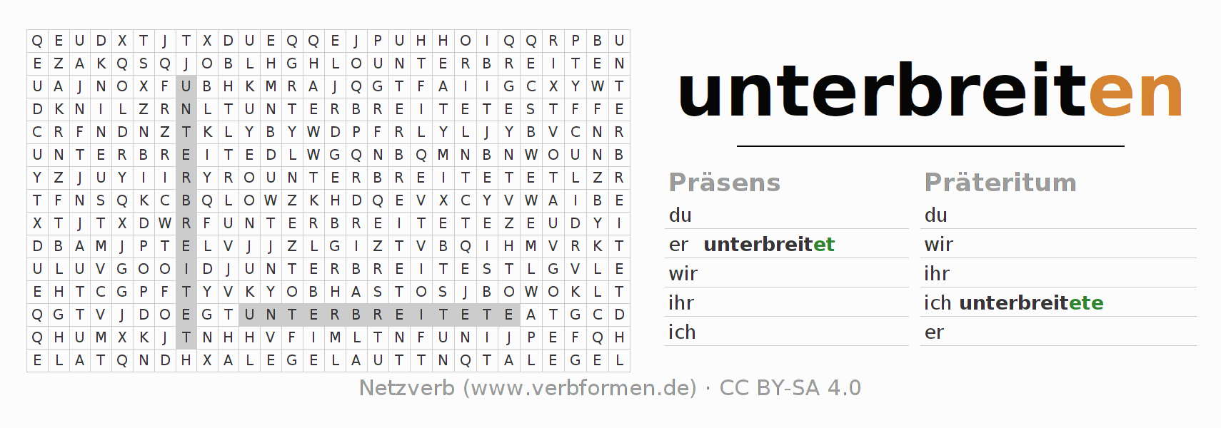 Wortsuchrätsel für die Konjugation des Verbs unterbreiten