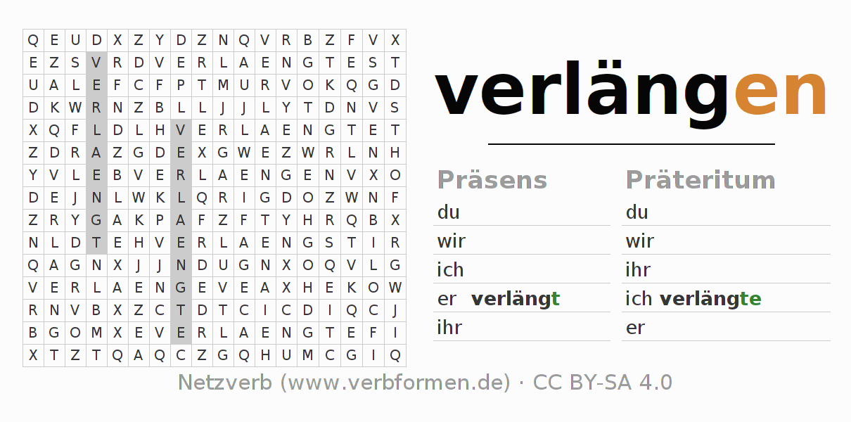 Wortsuchrätsel für die Konjugation des Verbs verlängen