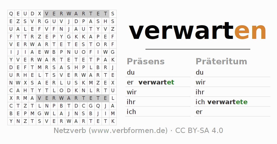 Wortsuchrätsel für die Konjugation des Verbs verwarten