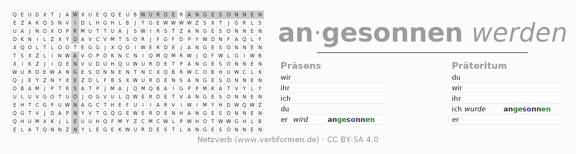 Wortsuchrätsel für die Konjugation des Verbs ansinnen