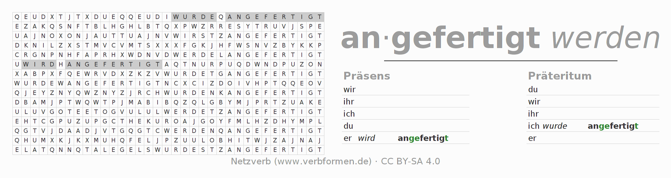 Wortsuchrätsel für die Konjugation des Verbs anfertigen