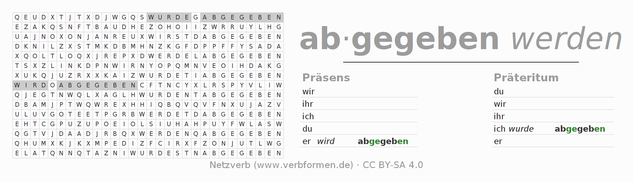 Wortsuchrätsel für die Konjugation des Verbs abgeben