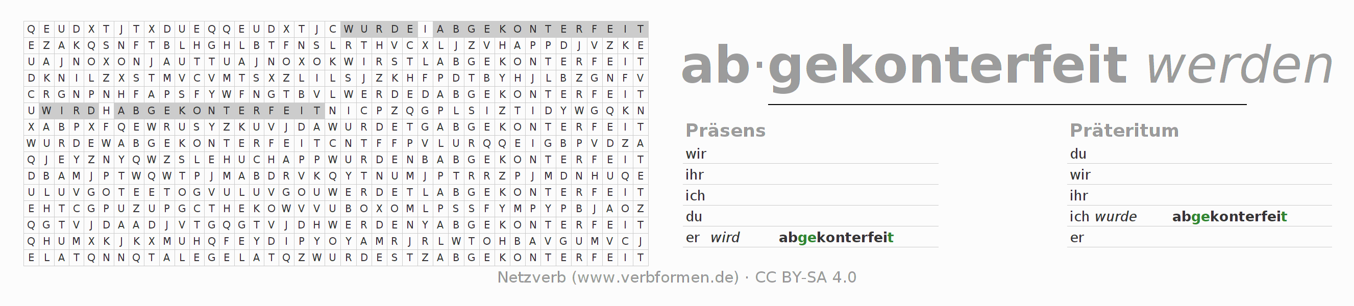 Wortsuchrätsel für die Konjugation des Verbs abkonterfeien
