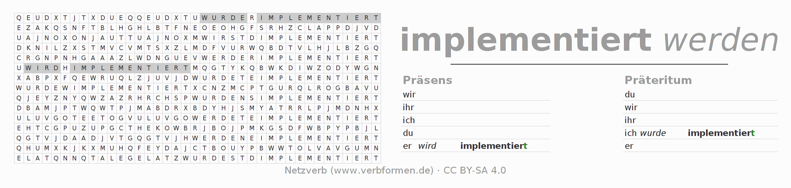 Wortsuchrätsel für die Konjugation des Verbs implementieren